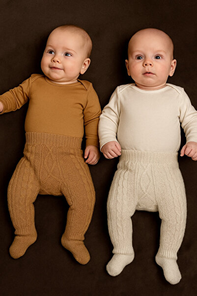 Nimini Kids Baby Knitwear Leggings Set with Elastic Waist and Colorful Knitted Pattern Unisex Socks 2-Piece (0-12 Months)