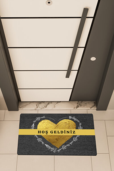 Dormot High Quality Digital Printing Black, Standard, Double Heart Welcome Themed Doormat