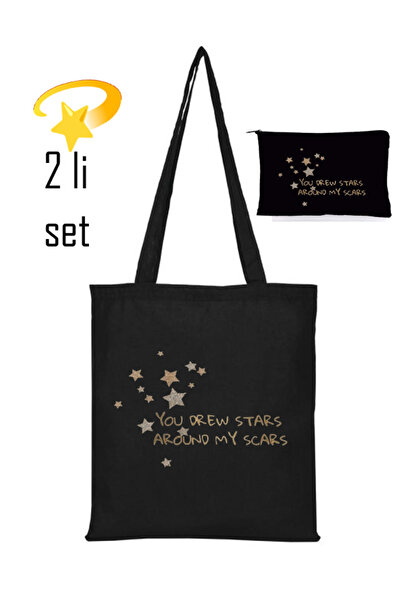 Boom town bez canta - Kalemlik,Makyaj Çantası takım 2li set siyah