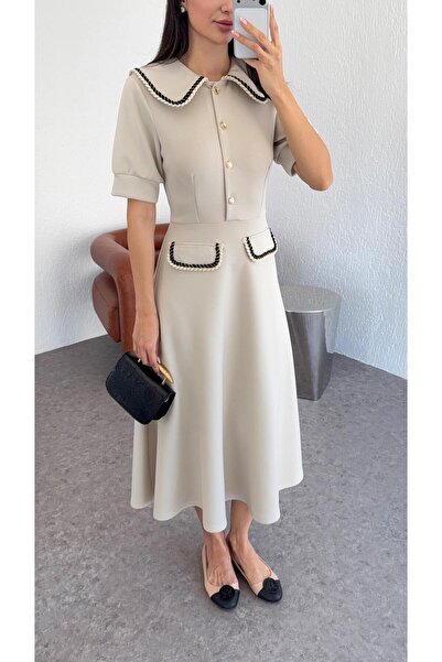 HAZELANNA Modal Bebe Yaka Taş Elbise