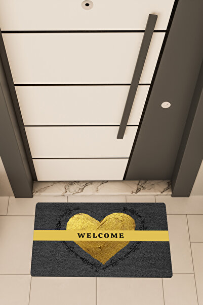 Dormot High Quality Digital Printing Black, Standard, Double Heart Welcome Themed Doormat