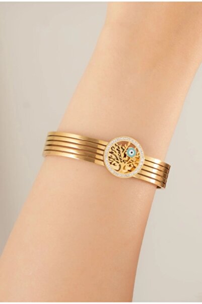 İNN JEWELLERY Steel Handcuff Bracelet Tarnish-Free Antiallergic Tree of Life Figured (2 Years Importer Guaranteed)