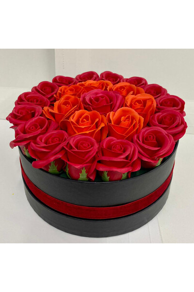 velve Aranjament floral Special Eternity cu 23 trandafiri sapun in cutie rotu...
