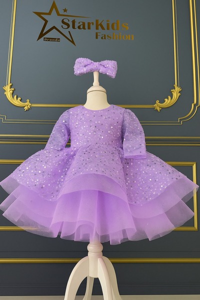 Star Kids Rochie cu margele liliac pentru fete, rochie de absolvire cu margel...