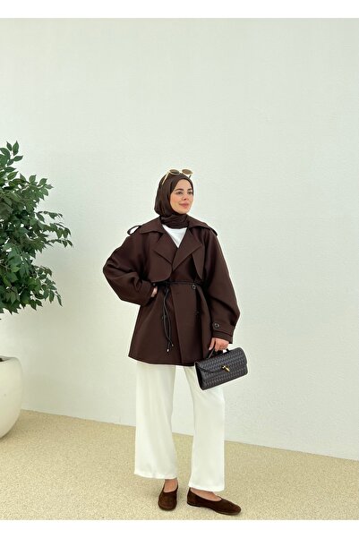 MODA AKSA DERİ İP KEMERLİ TRENÇKOT