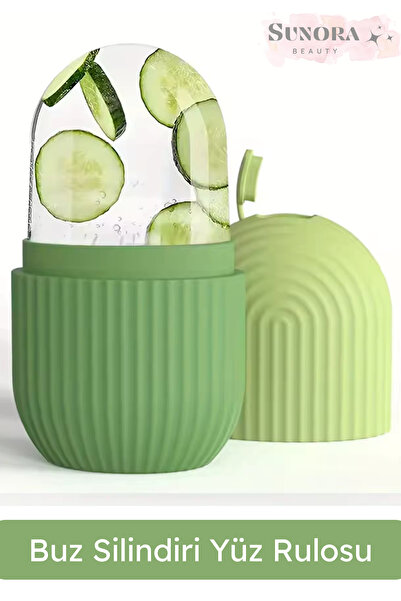 Sunora Beauty Buz Silindiri Yüz, Göz Altı ve Boyun Masajı Cilt Bakımı Silikon Buz Kalıbı Soğuk Terapi Masaj Aleti