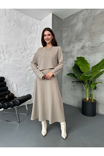 Elif Özbey Butik Vizon Bluzlu Elbise İkili Takım