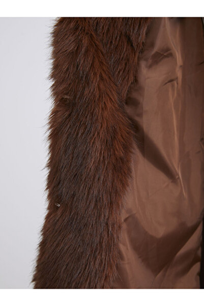 LC Waikiki Brown Jacket Collar Women's Fur Coat