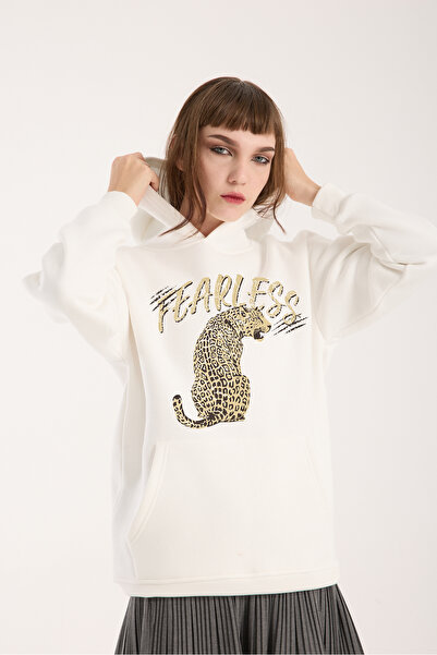 VEK Унисекс суитшърт с качулка с леопардов принт