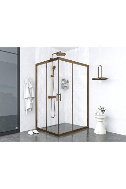 PointPro Point Duşakabin 90 X 100 Dikdörtgen Şeffaf Cam Köşe Girişli Kabin Bronz Profil 6mm