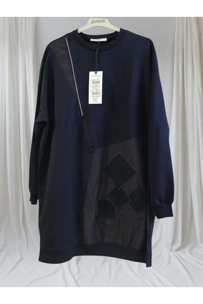 Puane Women's Zipper and Applique Detailed Comfortable Fit Sports Tunic Navy Blue