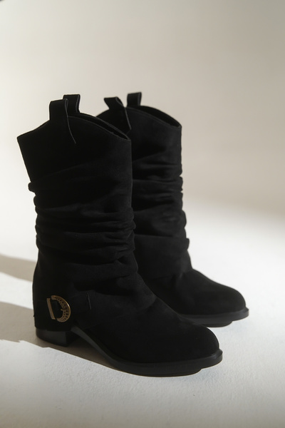 HVZ Exclusive Siyah Süet Kadın Diz Altı Çizme Yovar Günlük Klasik Çizme Diz Üstü Bot