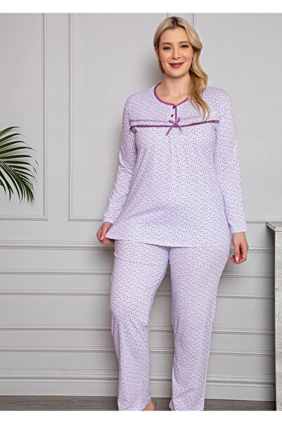 Star Fashion Premium women's pajamas, 100% cotton, large sizes, with buttons at the base of the neck