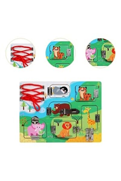 Picodino Busy Board din lemn cu siret si incuietori - Animalute