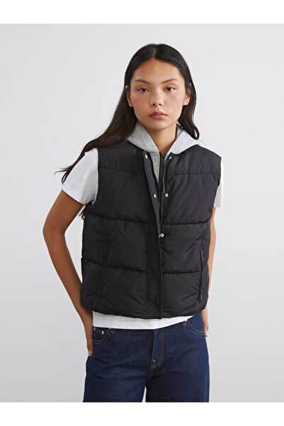 LC Waikiki Black Hooded Women's Puffer Vest