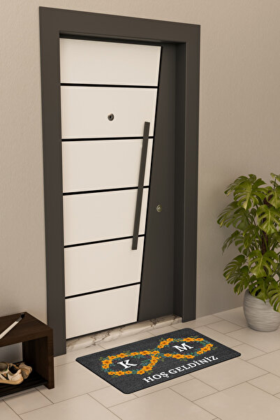 Dormot Yüksek Kaliteli Dijital Baskı Siyah, Kişiye Özel, Çiçek Sonsuzluk temalı Kapı Önü Paspası