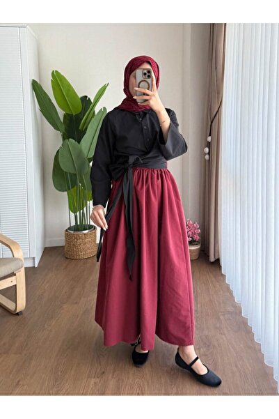 Miraydın Butik Women's Waist-Tie Belted Skirt Top Shirt M202 - Black