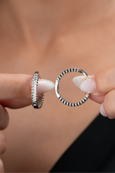 Silvano Jewelry 925 Ayar Gümüş Baget Taşlı Halka Küpe