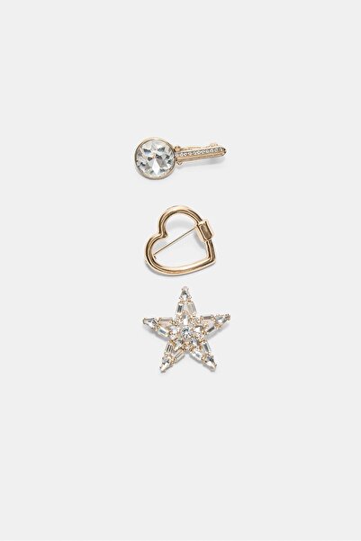 Stradivarius Set of 3 contrast rhinestone star brooches