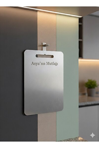 Atölye Asya Askılı & Lazer Yazılı %100 Paslanmaz Çelik Kesme Tahtası 24x33 cm