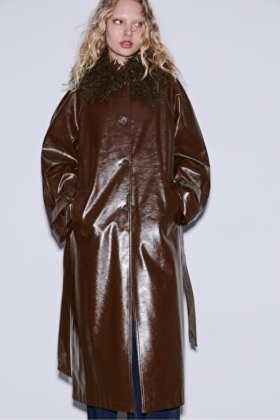 Stradivarius Uzun suni deri trençkot