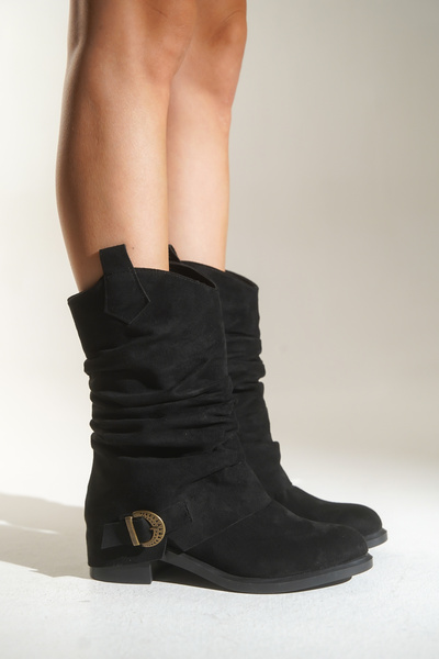 HVZ Exclusive Siyah Süet Kadın Diz Altı Çizme Yovar Günlük Klasik Çizme Diz Üstü Bot