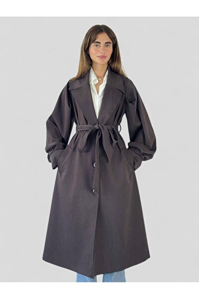 Retrobird Valencia Kuşaklı Trenchcoat Hafif Kaban Kadın Koyu Kahve