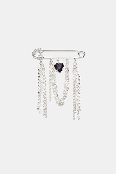 Stradivarius Rhinestone heart chain brooch