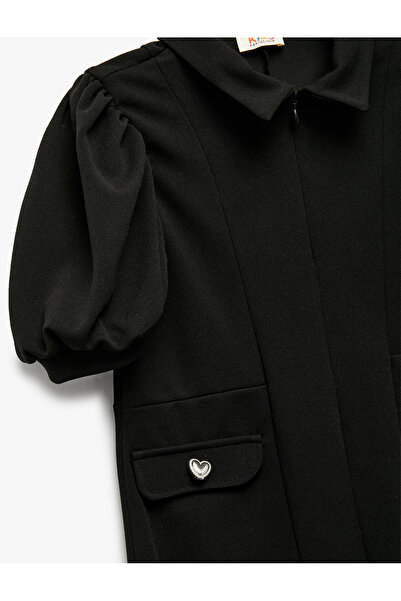 Koton Fermuar Detaylı Balon Kollu Gömlek Yaka Elbise