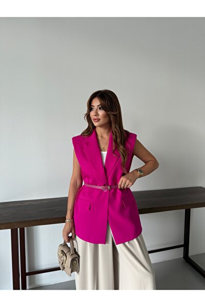 Nadrina Gold Toka Kemerli Vatkalı Zarif Oversize Yelek