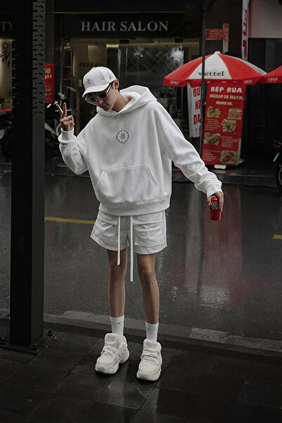 CLASSY.MODA Φούτερ με κουκούλα με στρογγυλό σύμβολο στο μπροστινό μέρος και ε...