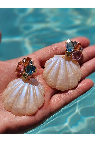 Miruva أقراط صدف مفصلة بالأحجار