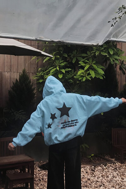 CLASSY.MODA سترة رياضية بغطاء للرأس للجنسين بمقاس كبير مع طباعة نجمة كبيرة في...