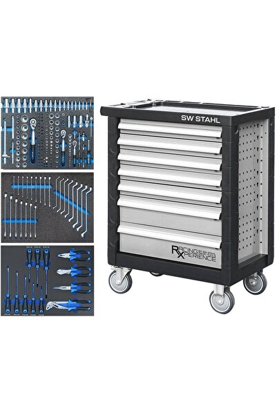 SW-Stahl Cărucior de Atelier SWZ3703 cu 7 Sertare și Roți, Echipat cu 207 Scu...