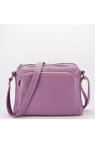 MADE İN ITALY - Leather Shoulder Bag B-8981 124, Lavender Purple