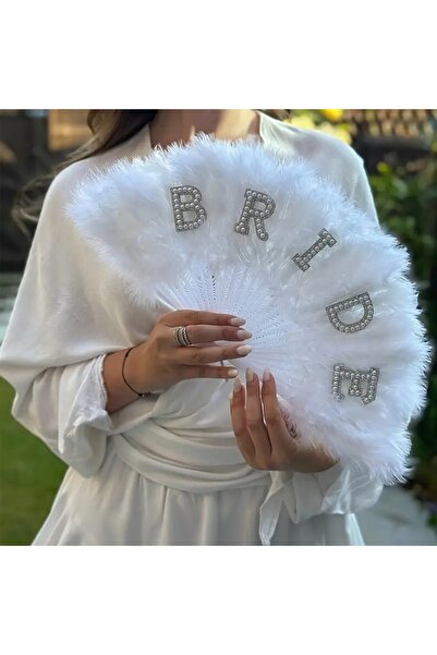 NUCA CO Tüylü Beyaz İnci Detaylı Bride Yazılı Gelin Bekarlığa Veda Kına Düğün...