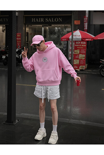 CLASSY.MODA Φούτερ με κουκούλα με στρογγυλό σύμβολο στο μπροστινό μέρος και ε...