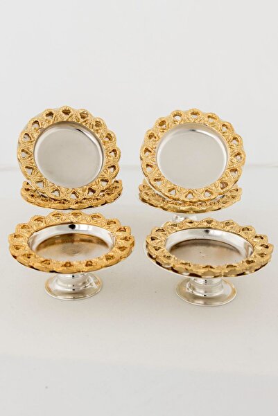 Yaren Style 6'lı Kahve Yanı Ayaklı Lokumluk & Şekerlik Seti – Gold Zamak Kena...