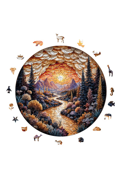 WePuzzleUp Wooden Puzzle - Golden Mountains - 252 Pieces, 29X29 cm