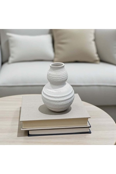 Casco فازة سيراميك بيضاء بتصميم كروي مزدوج