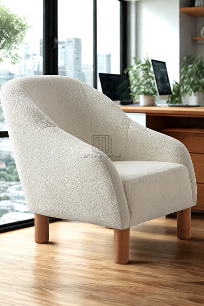 LİNOVAHOME Bouclé Bohem Model Tekli Berjer Ekru Renk