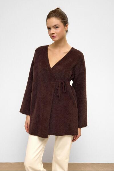 Olcay Lace-Up Closure Soft Knitwear Cardigan Brown 8269
