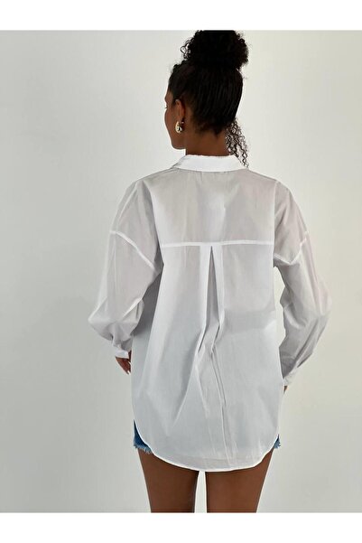 Miss Poem Women's Stone Detailed Off-Shoulder White Shirt