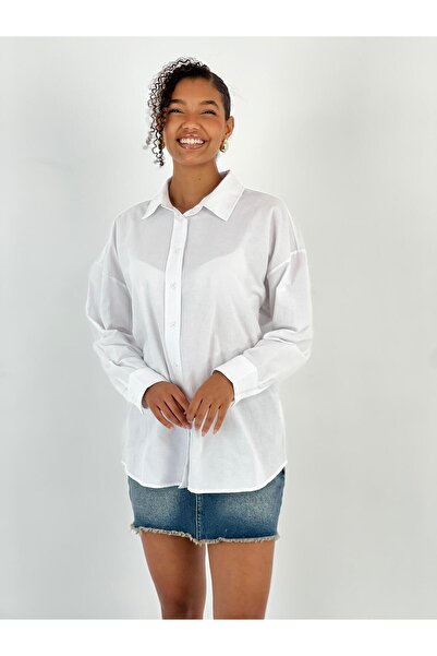 Miss Poem Women's Back Stone Leopard Printed White Shirt