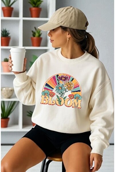 ArtYus Tricou unisex cu mânecă lungă Bloom Flower Transfer cu imprimeu guler rotund piese Swea tricou