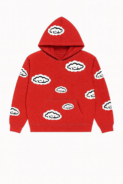 CLASSY.MODA Унисекс суитшърт с качулка, 3-нишкови джобове тип кенгуру, свободна кройка, принт с облачен мотив