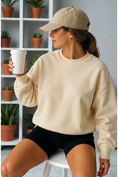 Wish BF guler rotund Hanorac supradimensionat fără imprimeu Uni, cu 3 fire cu...