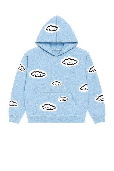 CLASSY.MODA Унісекс-светр з капюшоном, 3 нитки, кишені-кенгуру, вільний крій, принт з хмарним візерунком