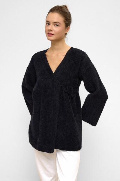 Olcay Lace-Up Closure Soft Knitwear Cardigan Black 8269