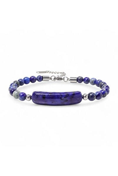 HERİF Aksesuar سوار رجالي من حجر اللازورد الطبيعي 21 سم (19+3) قابل للتعديل م...